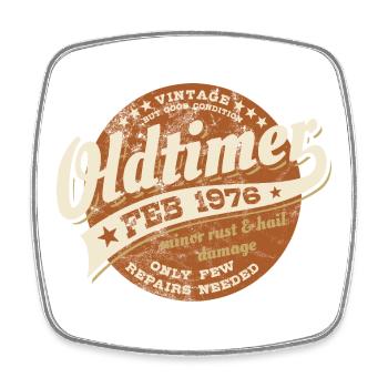 Oldtimer Februar 1976 - Geburtstag - Geschenk - Viereckiger Kühlschrankmagnet - Weiß - Vorne