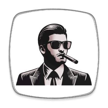 Icône du noir : Costume, Cigare, Ombre - Magnet carré - blanc - Devant