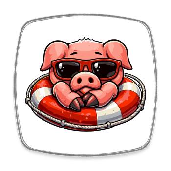 Cochon cool dans une bouée de sauvetage - Magnet carré - blanc - Devant