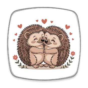 Igel Paar Liebe mit Herzen - Viereckiger Kühlschrankmagnet - Weiß - Vorne