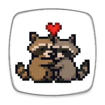 Pixel Heart Raccoon Retro Pixel Art - Square fridge magnet - white - Front