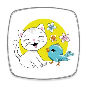 Le chaton blanc et l’oiseau bleu - Magnet carré - blanc - Devant