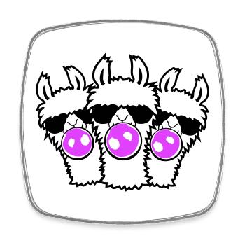 Three Llamas Bubblegum Sunglasses Squad Group Cute - Square fridge magnet - white - Front