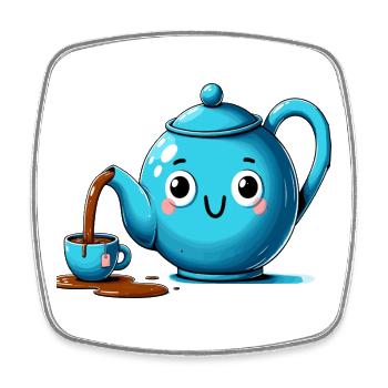 Kawaii Teapot Smiling Tea Time - Square fridge magnet - white - Front