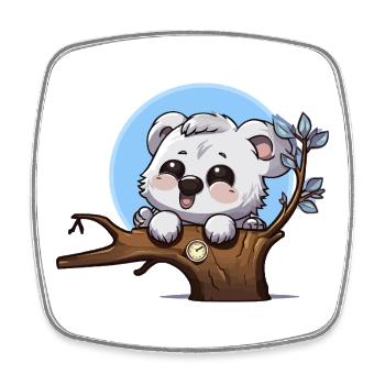 Kleiner Panda auf Ast mit Uhr - Viereckiger Kühlschrankmagnet - Weiß - Vorne
