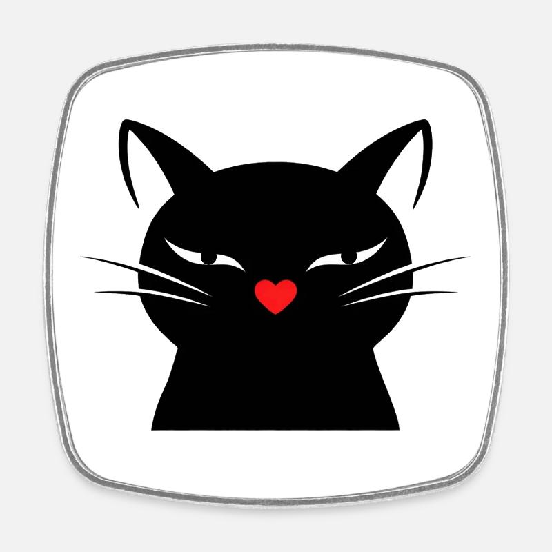 Cute Cat Face with Red Heart Nose | Line Art Cat - Square fridge magnet - white