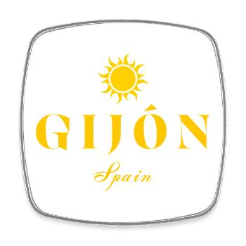 Gijón Spanien Sun EmlemTypografie - Viereckiger Kühlschrankmagnet - Weiß - Vorne