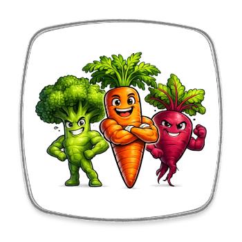 Strong vegetable team – broccoli, carrot & beetroot - Square fridge magnet - white - Front