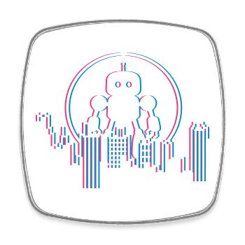 Robot City Skyline – 3D Sci-Fi Future Design - Square fridge magnet - white - Front