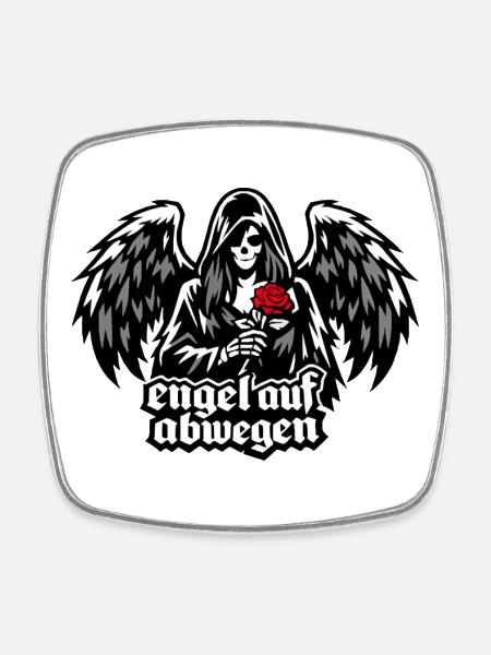 Engel auf Abwegen mit Rose "Todesengel" - Viereckiger Kühlschrankmagnet - Weiß