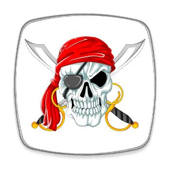 Crâne de pirate avec épées, Jolly Roger Design - Magnet carré - blanc - Devant