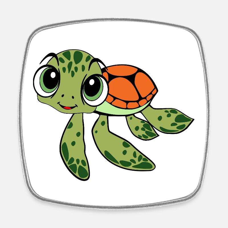 Cheerful Turtle Caricature - Square fridge magnet - white