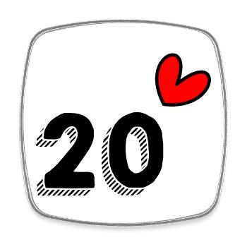 20. 20e ANNIVERSAIRE. ANNIVERSAIRE 20 ANS. 20 ANS. - Magnet carré - blanc - Devant