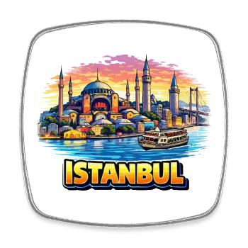Istanbul skyline on the Bosphorus - Square fridge magnet - white - Front