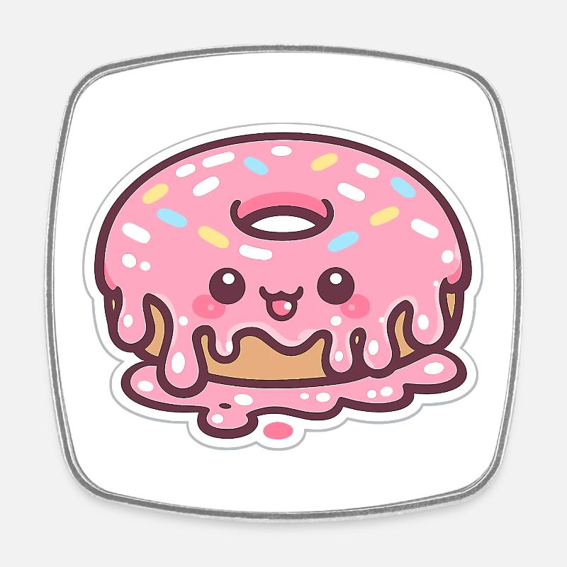 Kawaii Donut mit Zuckerguss - Viereckiger Kühlschrankmagnet - Weiß