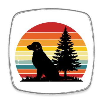 Retro Hund Silhouette Wald Sonnenuntergang - Viereckiger Kühlschrankmagnet - Weiß - Vorne