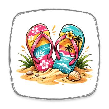 Flip Flops am Strand Illustration  - Viereckiger Kühlschrankmagnet - Weiß - Vorne