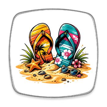 Flip Flops am Strand Illustration - Viereckiger Kühlschrankmagnet - Weiß - Vorne