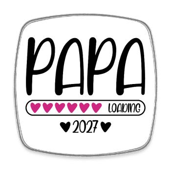 Papa 2027 chargeant avec barre de chargement au cœur - Magnet carré - blanc - Devant