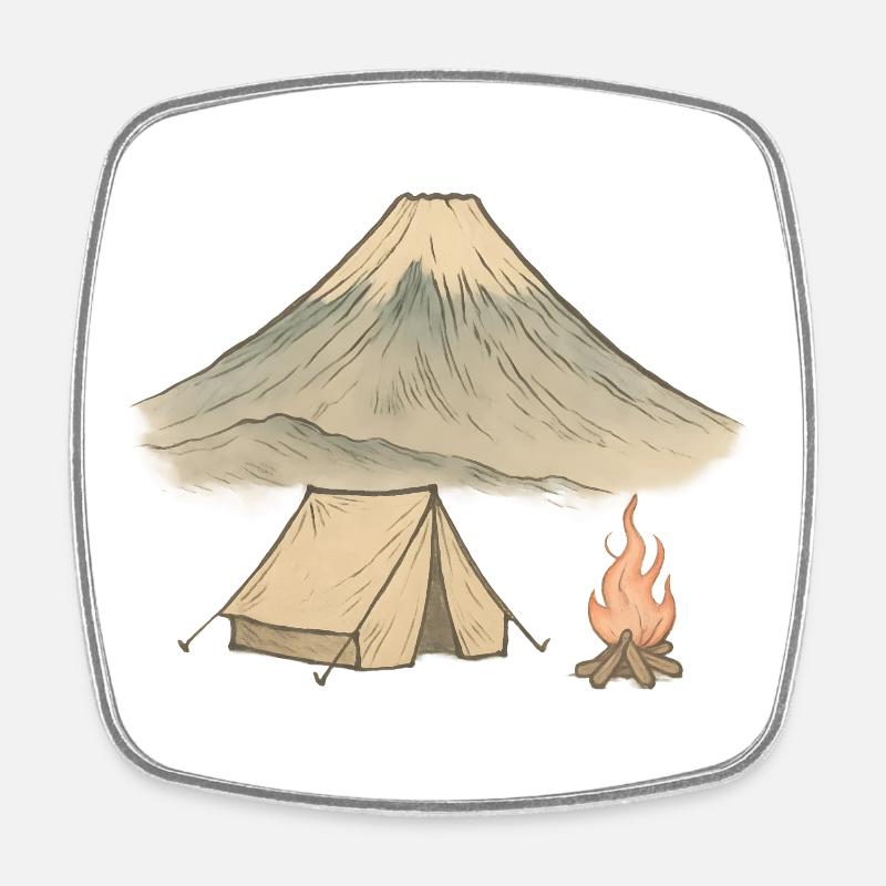 Watercolor Volcano Camping - Square fridge magnet - white