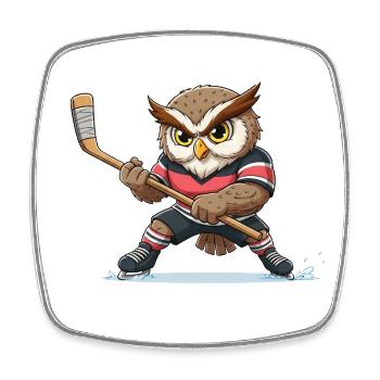 Waldkauz Eule Eishockey Spieler Cartoon Team - Viereckiger Kühlschrankmagnet - Weiß - Vorne