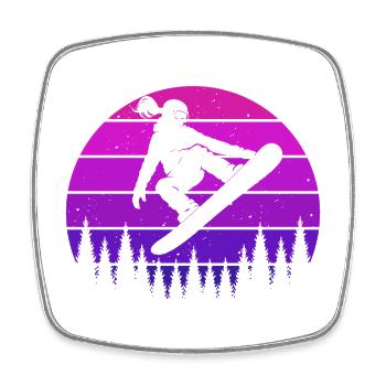 Retro Snowboarderin Slopestyle Wintersport Wald - Viereckiger Kühlschrankmagnet - Weiß - Vorne