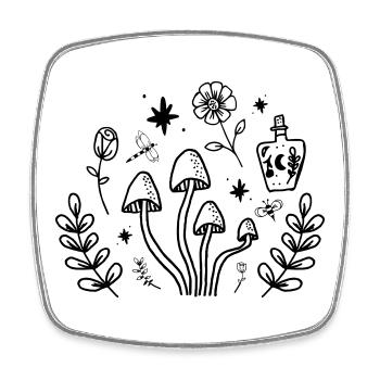 Witchy Mushroom Botanical Cottagecore Design - Square fridge magnet - white - Front