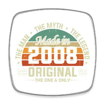 Original 2008 Vintage Born Retro Birthday - Square fridge magnet - white - Front