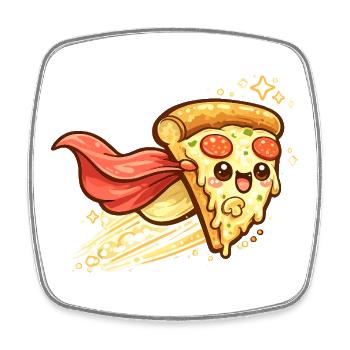 Pizzaheld mit Cape - Viereckiger Kühlschrankmagnet - Weiß - Vorne