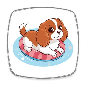 Chiot nageur sur bouée estivale - Magnet carré - blanc - Devant