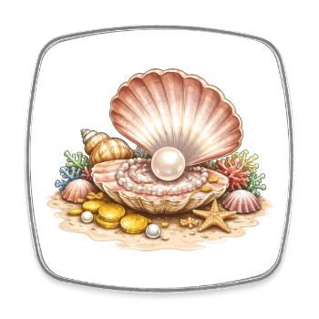 Coquillage de perle avec illustration de trésor - Magnet carré - blanc - Devant