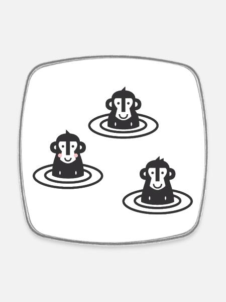 Trois singes des neiges japonais en onsen, noir - Magnet carré - blanc