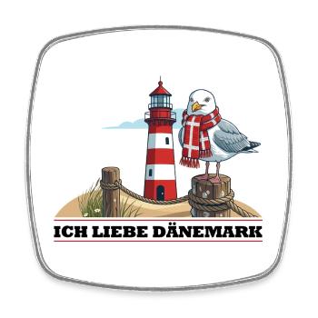 Leuchtturm Möwe mit Schal - Viereckiger Kühlschrankmagnet - Weiß - Vorne