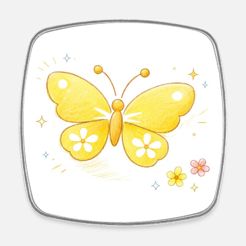 Printemps jaune papillon - Magnet carré - blanc