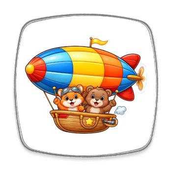 Zeppelin Animals Motif Cartoon Airship - Square fridge magnet - white - Front