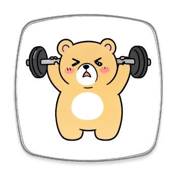 Kawaii Bear Lifts Weights - Square fridge magnet - white - Front