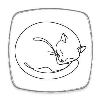 Art minimaliste d’un chat endormi en une ligne - Magnet carré - blanc - Devant