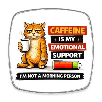 Koffeinhaltige Katzen-Morgenstimmung - Viereckiger Kühlschrankmagnet - Weiß - Vorne