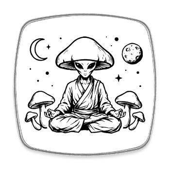 Zen mushroom master in space - Square fridge magnet - white - Front
