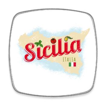 Sizilien Italien Vintage Insel Souvenir mit Fahne - Viereckiger Kühlschrankmagnet - Weiß - Vorne