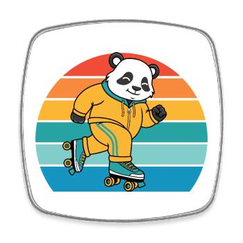 Retro-Panda auf Rollschuhen - Viereckiger Kühlschrankmagnet - Weiß - Vorne