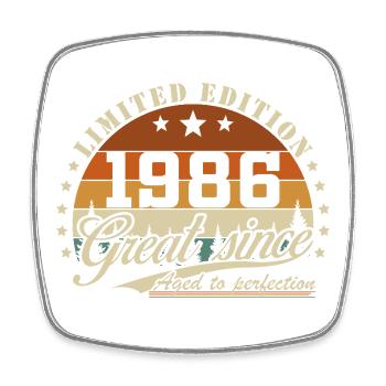 1986 Vintage Retro Geburtstagsgeschenk - Viereckiger Kühlschrankmagnet - Weiß - Vorne
