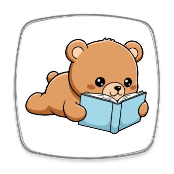 Book Bear Funny Bear reading Book - Square fridge magnet - white - Front