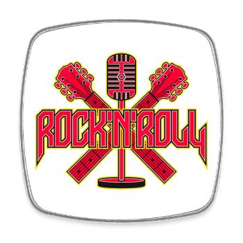 Rock 'n' Roll Retro-Mikrofon mit Gitarren - Viereckiger Kühlschrankmagnet - Weiß - Vorne