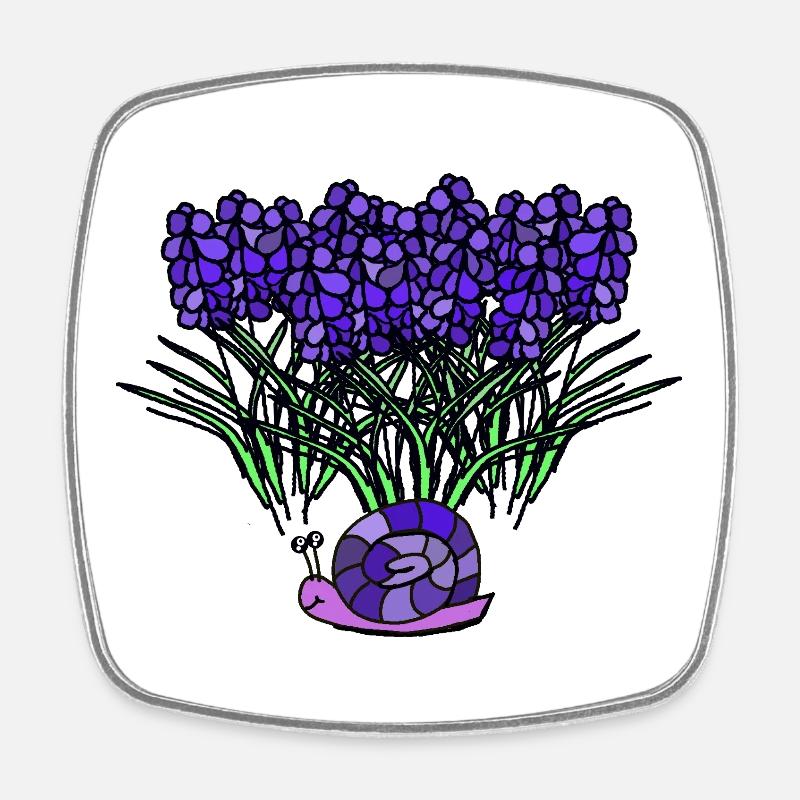 Purple Flower Greeting with Snail Lavender Flower - Square fridge magnet - white