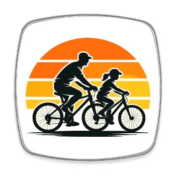Family bike tour in retro sunset style - Square fridge magnet - white - Front