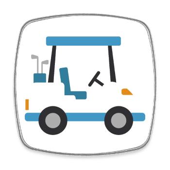 Voiturette de golf bleue - Magnet carré - blanc - Devant