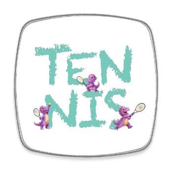 Tennis mit Dino Tami in mint / offizielles Design - Viereckiger Kühlschrankmagnet - Weiß - Vorne