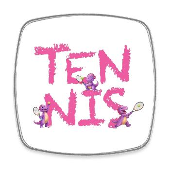 Tennis mit Dino Tami in rosa / offizielles Design - Viereckiger Kühlschrankmagnet - Weiß - Vorne