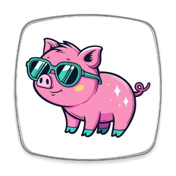Cute Chic Pig Sonnenbrille - Viereckiger Kühlschrankmagnet - Weiß - Vorne